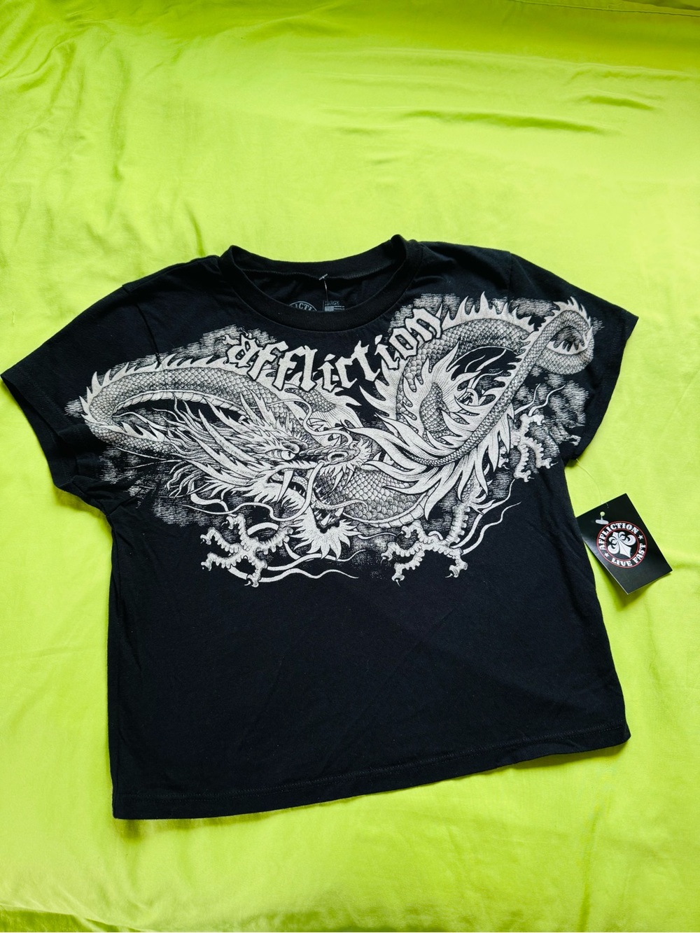 Affliction Black Tee with  Dragon Graphic